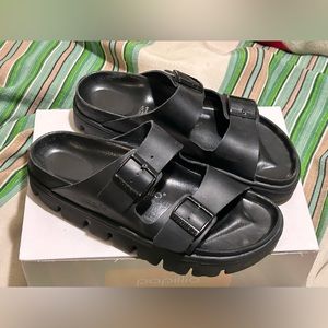 Birkenstock Papillio Arizona Chunky Leather Black PlatformTwo-Strap Sandal